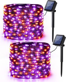 Brizled Orange & Purple Halloween Lights, 2 Pack Total 78FT 240 LED Solar Halloween Fairy Lights, 8 Modes Outdoor Orange Fairy Light