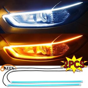 60cm LED DRL Headlight Hood Strip Lights Yellow Sequential Turn Signal Lamp