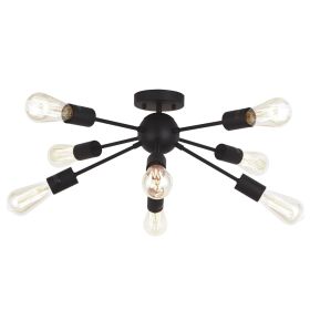 Modern 8 Light Sputnik Chandelier Light Fixtures Black Semi Flush Mount Ceiling Lighting Industrial Vintage Mid-Century Starburst Style Ceiling L