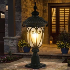 24"(H) 1-pack Vintage Black Outdoor Post Lantern - Waterproof Aluminum Lamp Post Light with Bubble Glass, Decorative Garden Pathway Lighting for