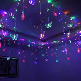 1pc LED Butterfly Curtain Fairy Lights USB Plug Firefly Twinkle String Lights; Christmas Lights Outdoor Waterproof String Lights With 10 Drops; I (Color: Colorful)