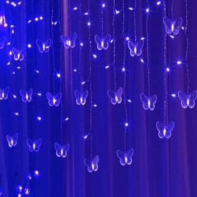 1pc LED Butterfly Curtain Fairy Lights USB Plug Firefly Twinkle String Lights; Christmas Lights Outdoor Waterproof String Lights With 10 Drops; I (Color: Blue)