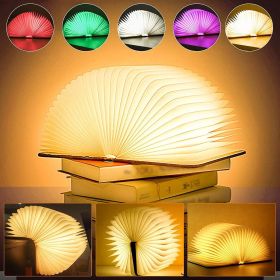 Wooden Book Light; Novelty Folding Book Lamp; 5 Colors Folding Night Light; Portable Desk Light USB Rechargeable Wooden Table Lamp Magnetic Desig (Color: Colorful, size: Red Walnut-14.5*11*2.5cm)