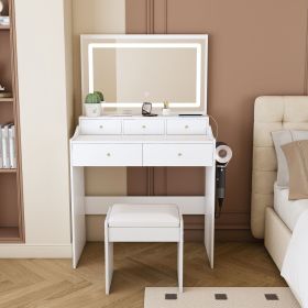 New Large Mirror Vanity Desk for Bed room , Modern Makeup Vanity Set with Power Outlet and Hair dryer holder, 5 Drawers (Color: as Pic)