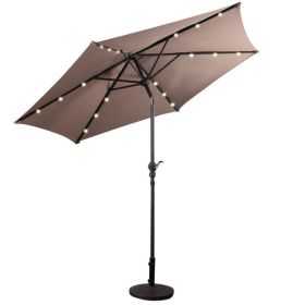 9 Feet Patio LED Solar Umbrella with Crank (Color: beige)