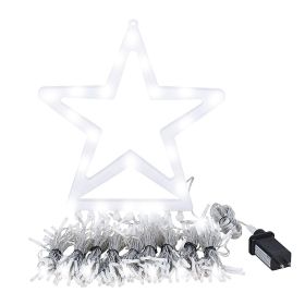 Christmas Hanging Waterfall String Light with Topper Star IP65 Waterproof Outdoor Plug In Fairy Waterfall Tree Light with 8 Lighting Modes Timer (Color: White, size: One Size)