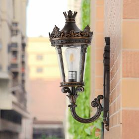 Vintage Outdoor Wall Lantern, Waterproof Exterior Wall Sconce with Crown Top and Clear Glass, Decorative Outdoor Lighting Fixture for Patio, Gard (Color: as Pic)